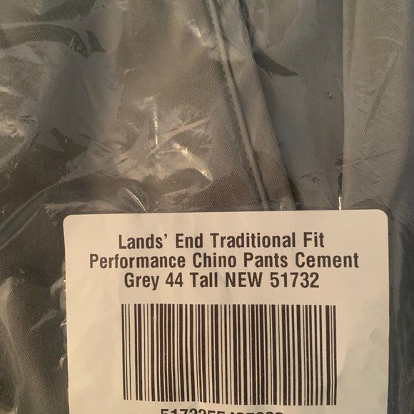 NWT LANDS' END TRADITIONAL FIT PERFORMANCE CHINO PANTS CEMENT GREY 44 TALL - Picture 9 of 10